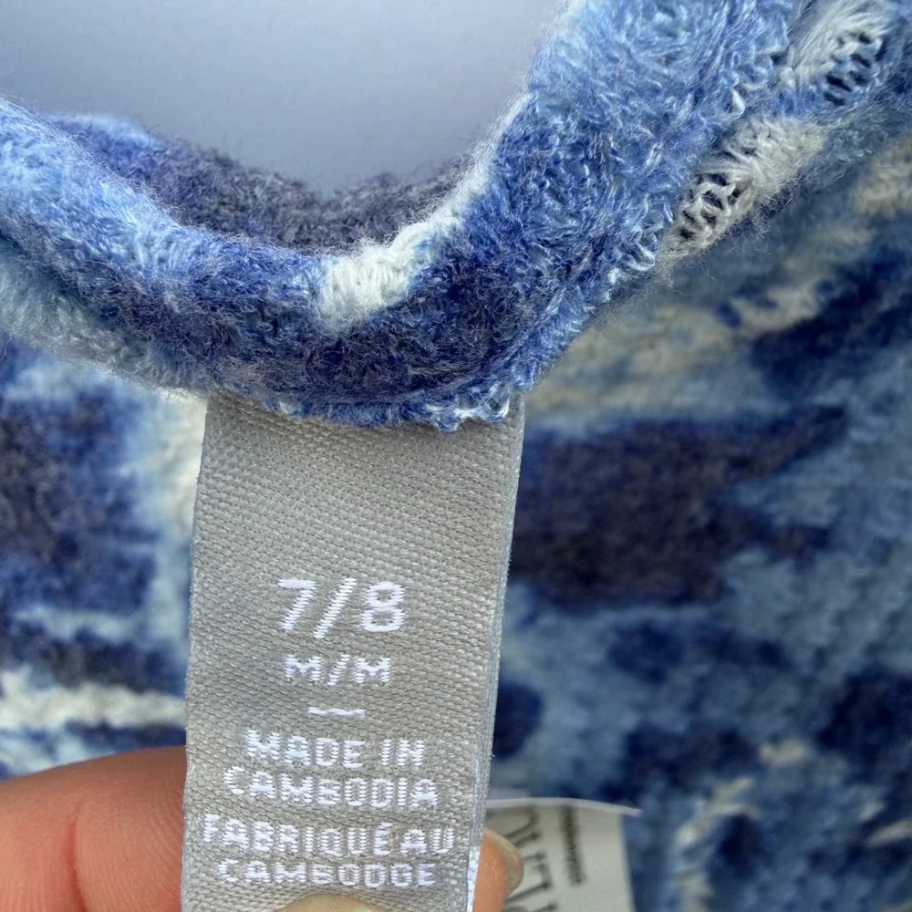 The Childrens Place Girls Blue Tie Dye Heart Waffle Knit Top Cut Out Back M 7/8‎